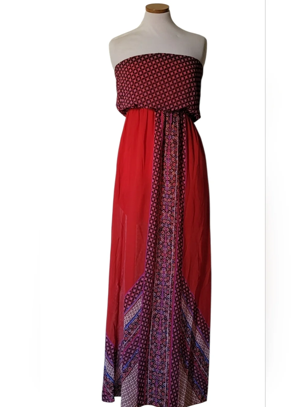 Daytrip Bohemian Sheer Strapless Brunch Ladies Day Out  Vacation Maxi Dress